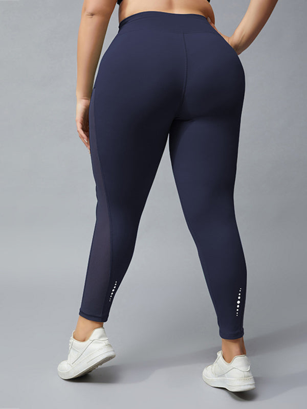 Women High Waist Yoga Pants Plus Size Solid Color Fitness Gym